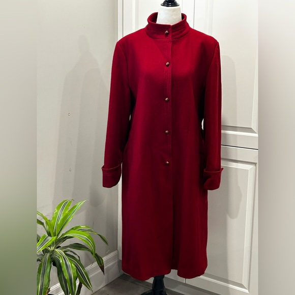 Sears Red Long Sleeve Women's Dress coat Wool vintage winter long jacket belt - Picture 2 of 12